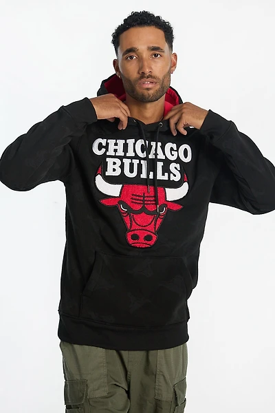 Mens Chicago Bulls AOP Chenille Logo Hoodie - Black /