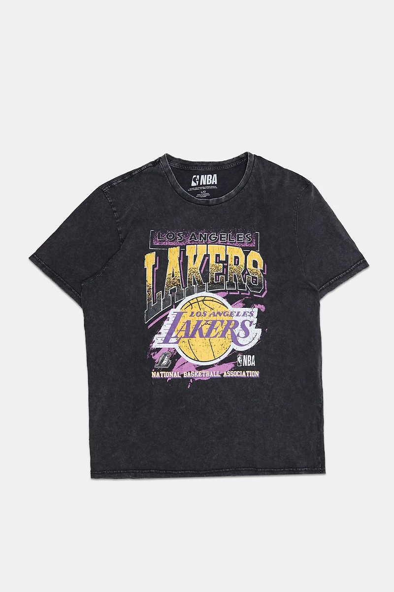 Mens LA Lakers Washed Graphic T-Shirt - Black /