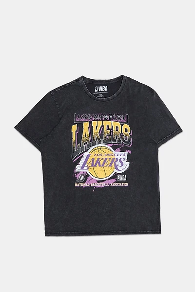 Mens LA Lakers Washed Graphic T-Shirt - Black /