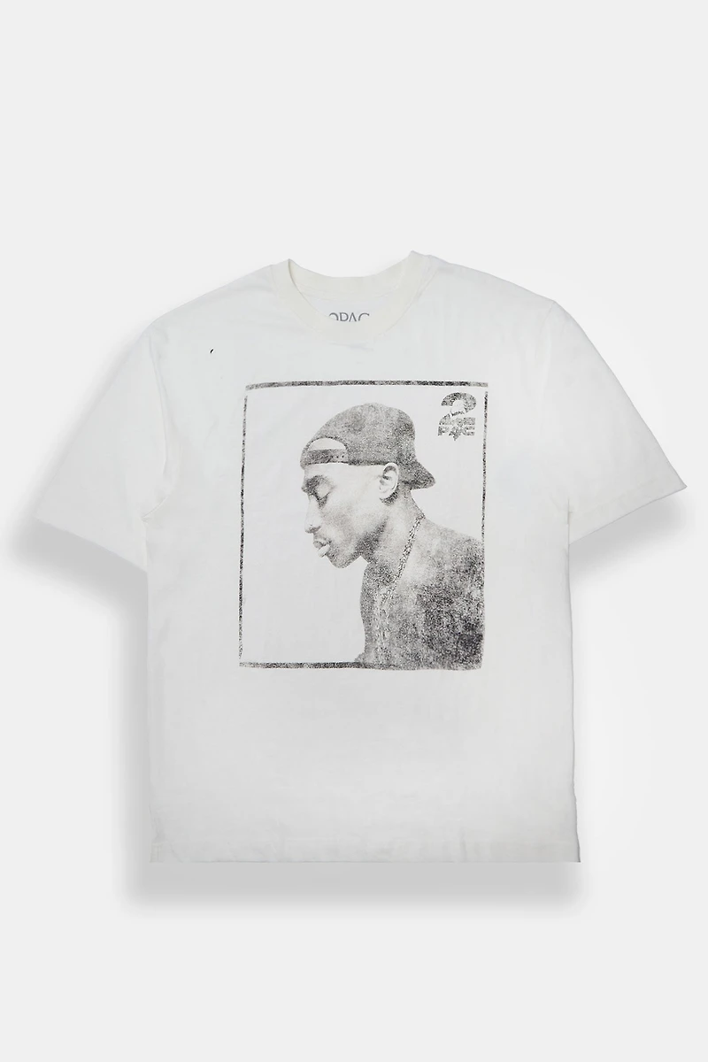 Mens 2Pac Portrait Graphic Oversized Tee - White /