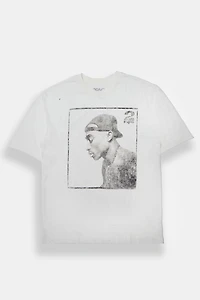 Mens 2Pac Portrait Graphic Oversized Tee - White /