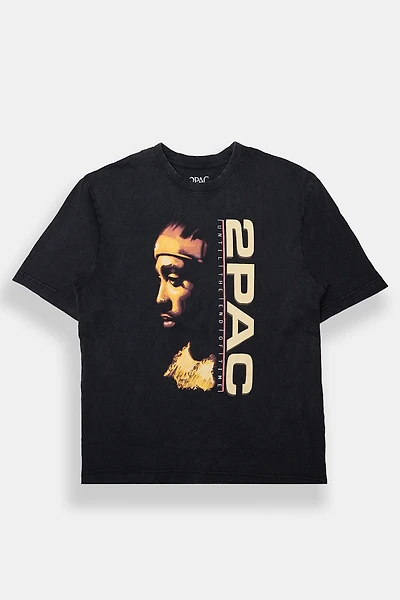 Mens 2Pac Stonewash Graphic Oversized Tee - Black /