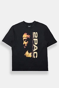 Mens 2Pac Stonewash Graphic Oversized Tee - Black /