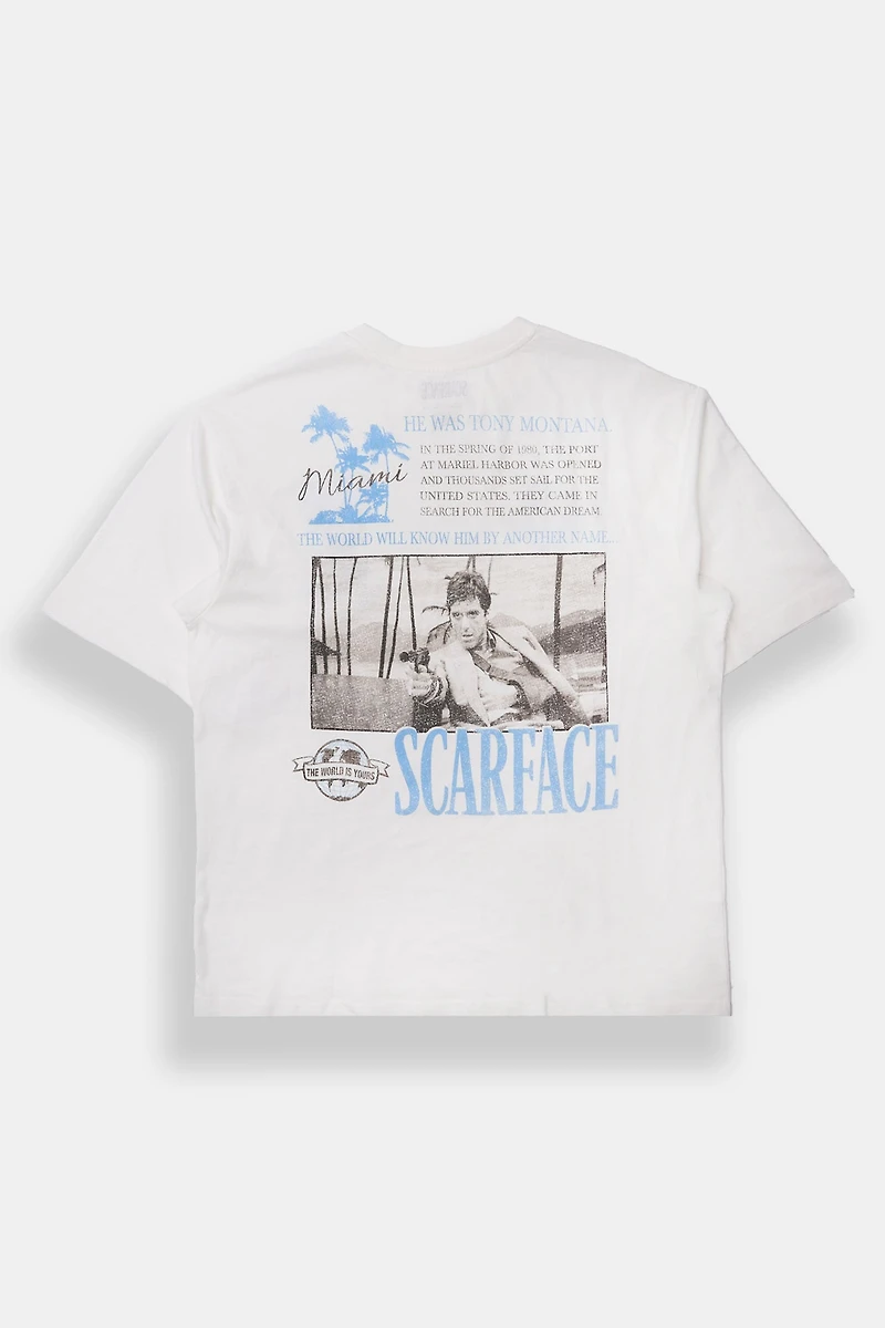 Scarface Tony Montana Graphic Oversized Tee - White /