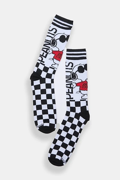 Peanuts Snoopy Printed Jacquard Crew Socks - Black with White / O/S