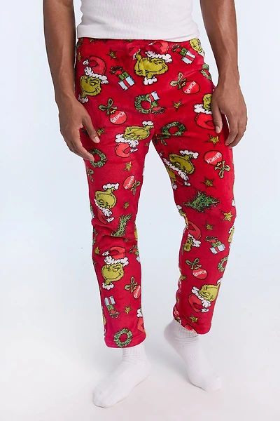 Mens The Grinch Red Plush Pajama Pant - /