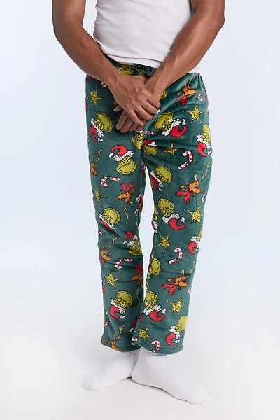 Mens The Grinch Allover Print Pajama Pant - Green /