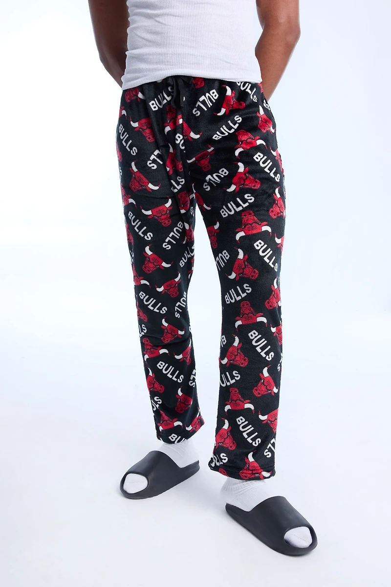 Mens Chicago Bulls Plush Pajama Pant - Black /