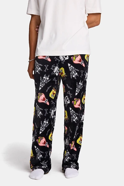 Skeleton SpongeBob Plush Pajama Pants - Black /