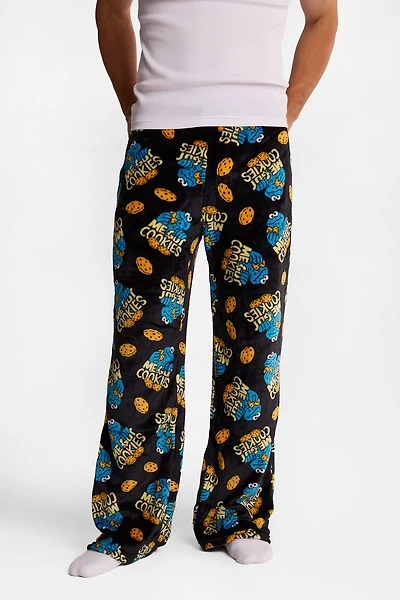 Cookie Monster Plush Pajama Pants - Black /