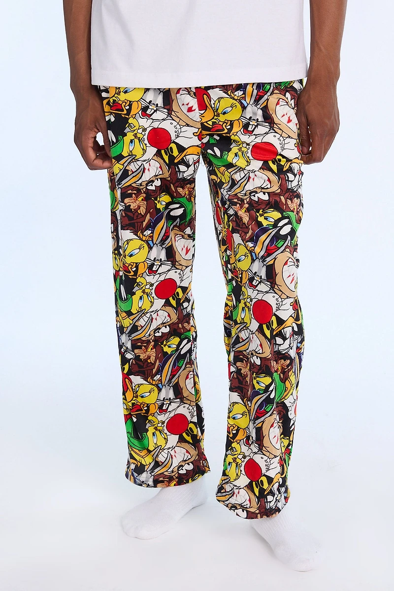 Mens Looney Tunes Fleece Pajama Pant - Black /