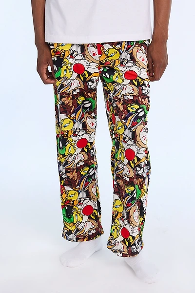 Mens Looney Tunes Fleece Pajama Pant - Black /