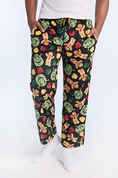 Mens Shrek & Gingerbread Man Plush Pajama Pant - Black /