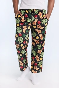 Mens Shrek & Gingerbread Man Plush Pajama Pant - Black /