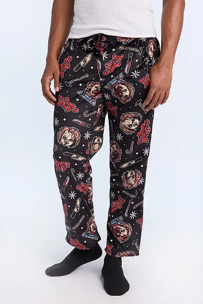 Mens Chucky Christmas Print Pajama Pant - Black /