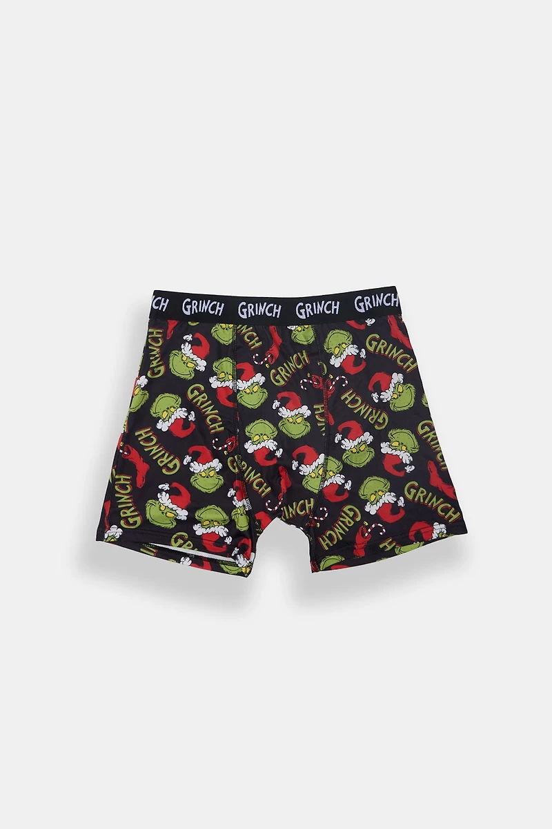 Mens The Grinch Santa Hat Boxer Brief - Black /
