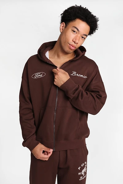 Ford Bronco Graphic Zip-Up Hoodie - Brown /