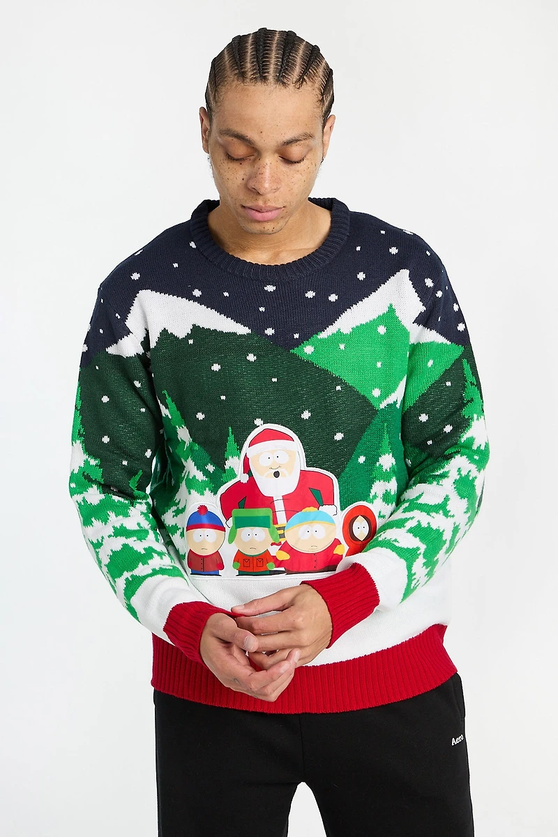 Mens South Park Santa Graphic Sweater - Red /