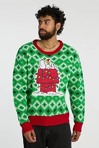 Mens Peanuts Snoopy Holiday Graphic Sweater - Green /