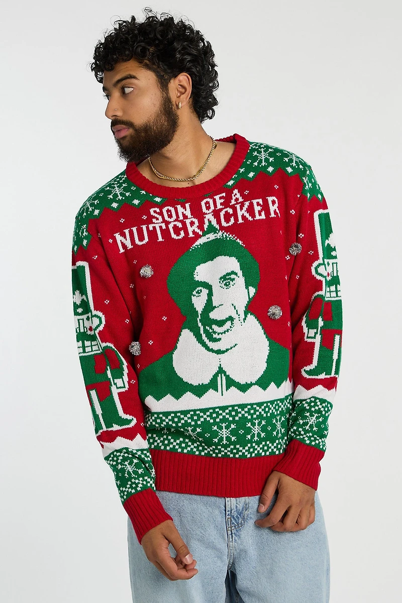 Mens Elf Son of A Nutcracker Holiday Sweater - Red /