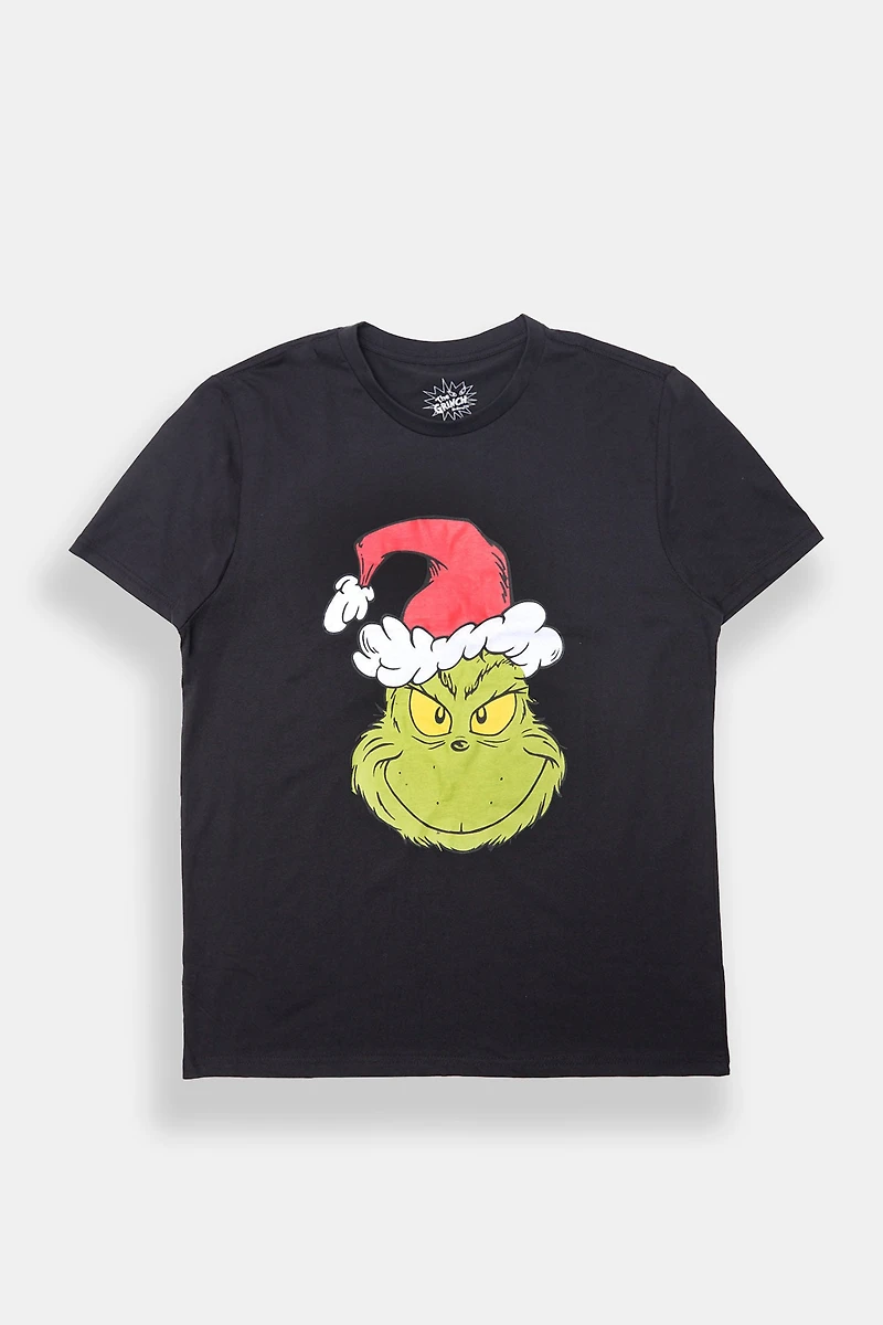Mens The Grinch Face Graphic T-Shirt - Black /