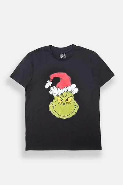 Mens The Grinch Face Graphic T-Shirt - Black /