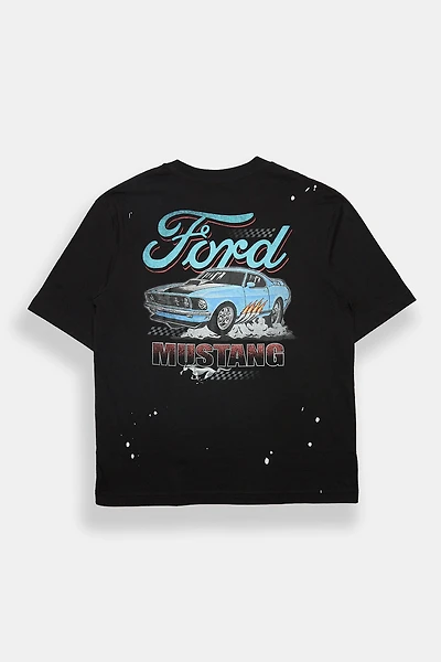 Ford Mustang Splatter Graphic Oversized Tee - Black /