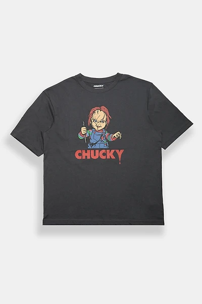 Chucky Wanna Play Graphic Oversized T-Shirt - Charcoal /