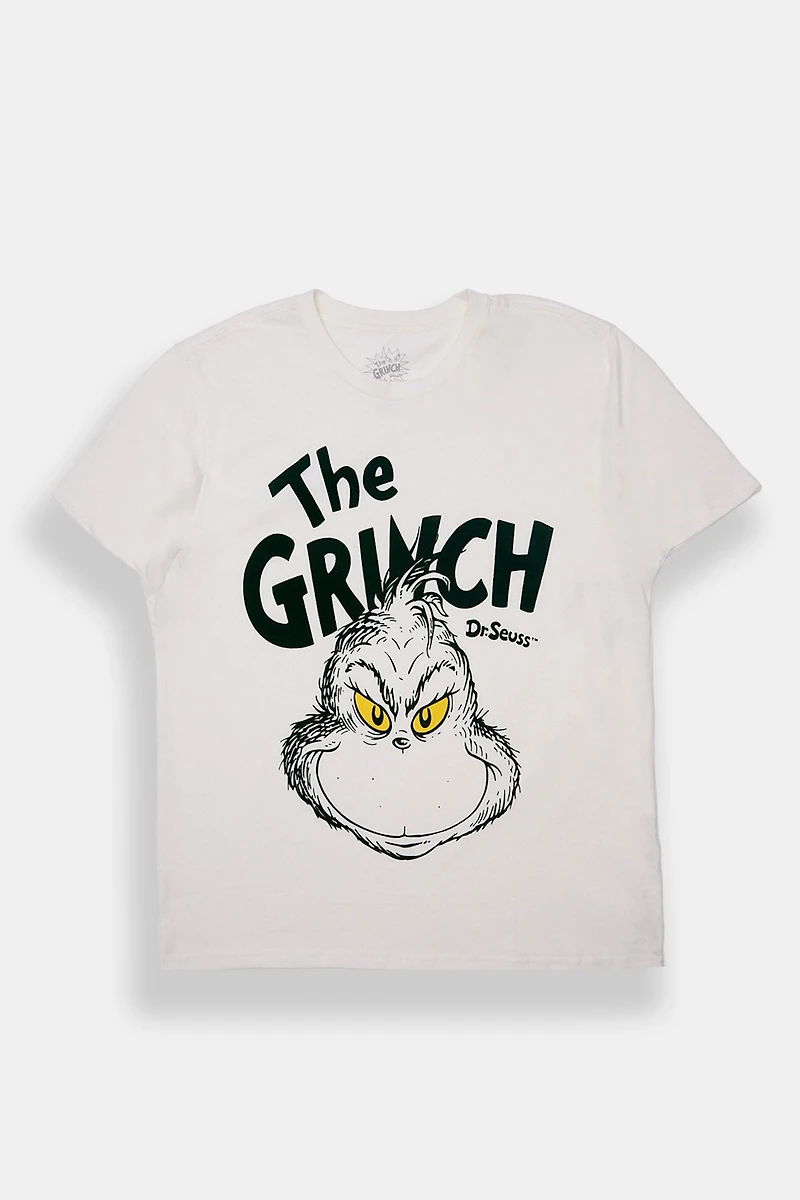 Mens The Grinch Flocked Graphic T-Shirt - Cream /