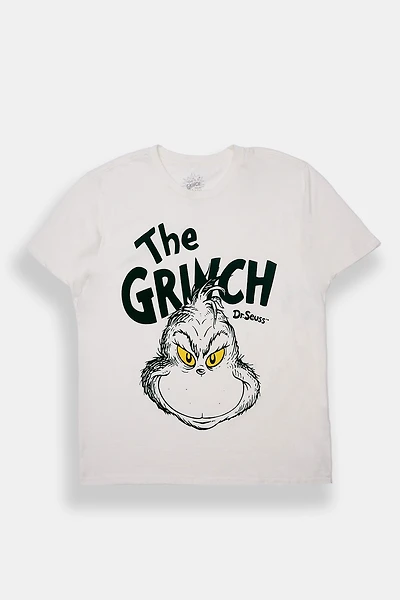 Mens The Grinch Flocked Graphic T-Shirt - Cream /