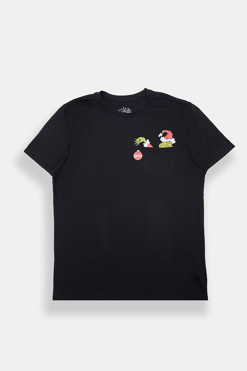 Mens The Grinch Graphic Pocket T-Shirt - Black /