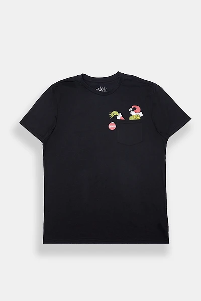 Mens The Grinch Graphic Pocket T-Shirt - Black /