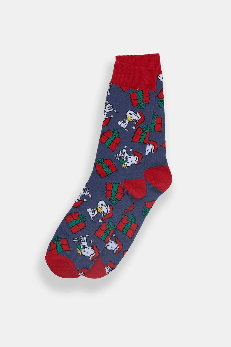 Mens Peanuts Snoopy Christmas Crew Socks - Blue / O/S