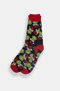 Mens The Grinch Santa Hat Crew Socks - Black / O/S