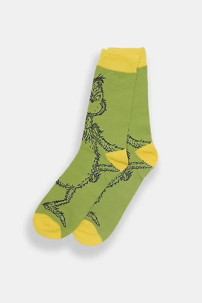Mens The Grinch Graphic Crew Socks - Green / O/S
