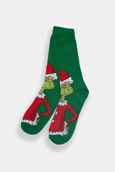 Mens The Grinch Dark Green Crew Socks - Green / O/S