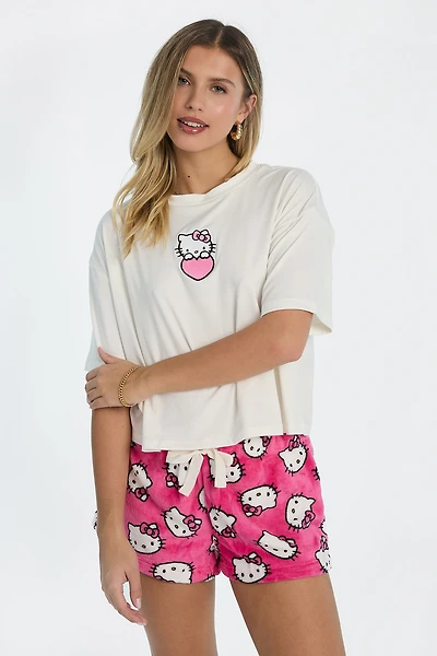Hello Kitty Heart 2-Piece Pajama Tee & Shorts Set - Pink /