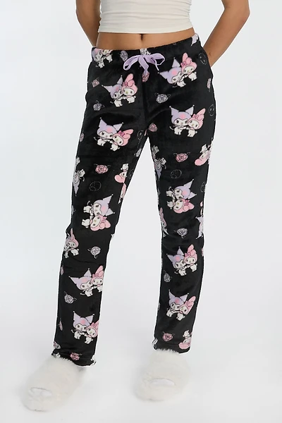 Kuromi My Melody Plush Pajama Pant - Black /