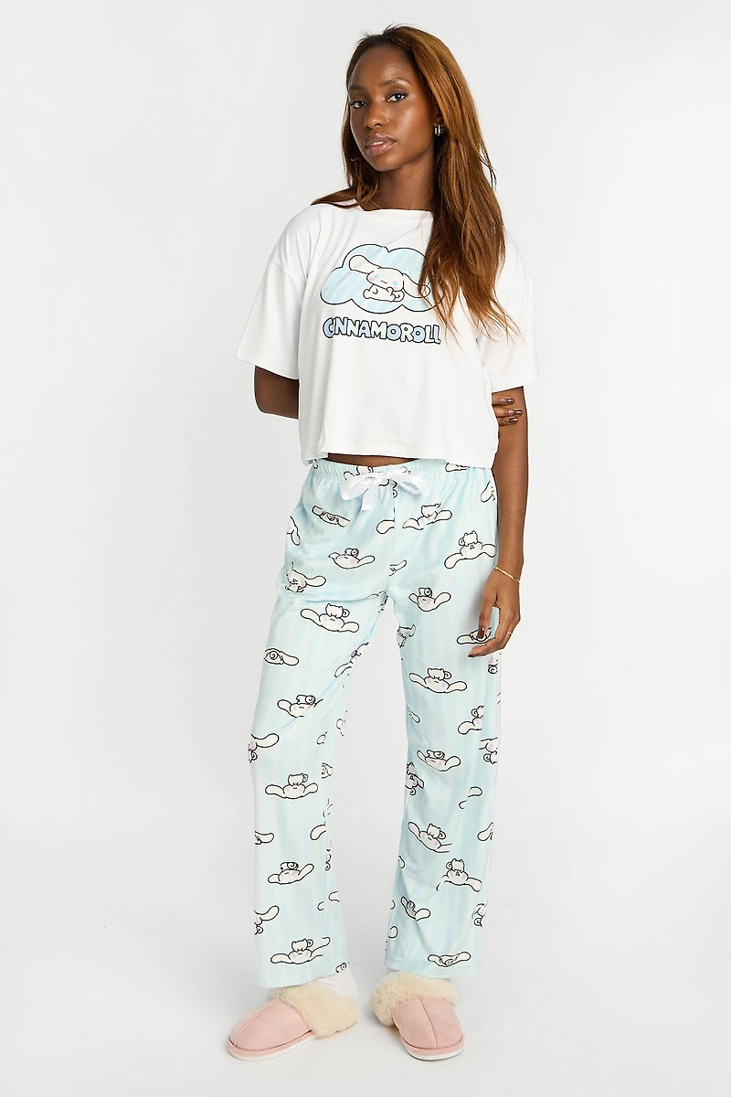 Cinnamoroll 2-Piece Pajama Tee & Velour Pants Set - White /