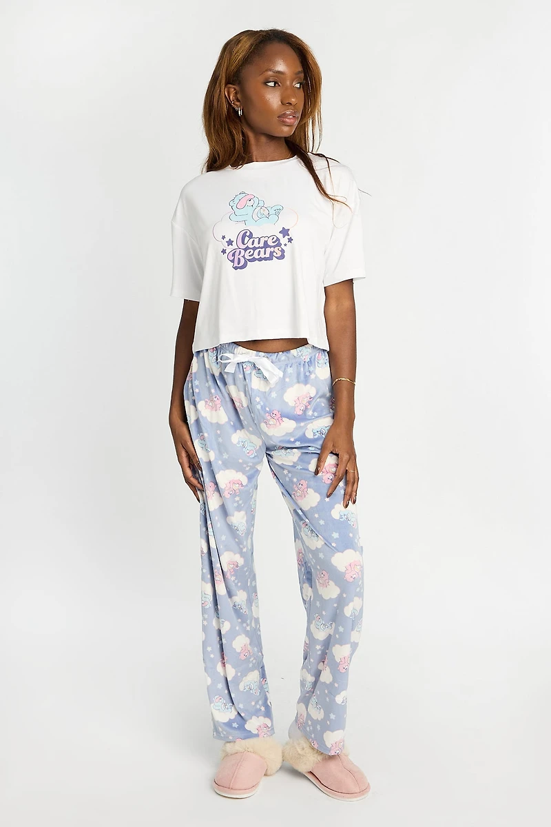 Care Bears Sleep 2-Piece Pajama Tee & Velour Pants Set - White /