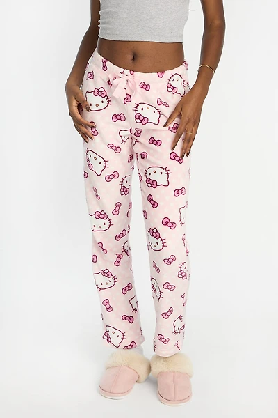 Hello Kitty Polka Dot Plush Pajama Pants - Light Pink /