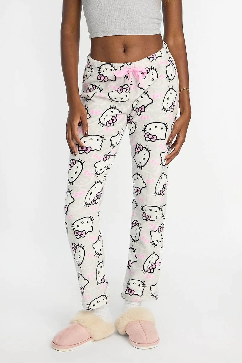 Hello Kitty Bow Plush Pajama Pants - Heather Grey /