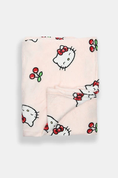 Hello Kitty Cherries Plush Throw Blanket - Light Pink / O/S