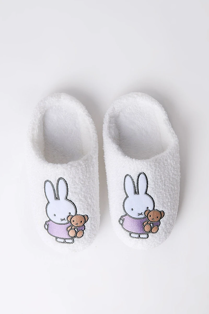 Miffy Teddy Bear Plush Slippers - White /