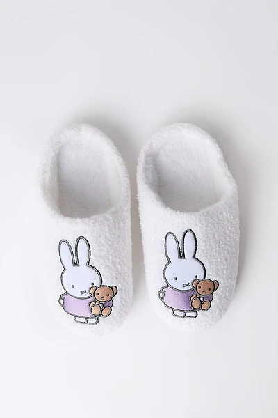 Miffy Teddy Bear Plush Slippers - White /