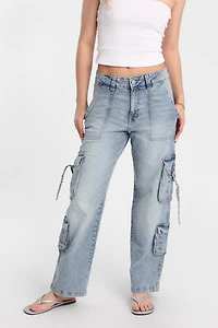 AERO Super High Rise D-Ring Baggy Cargo Jeans - Blue /