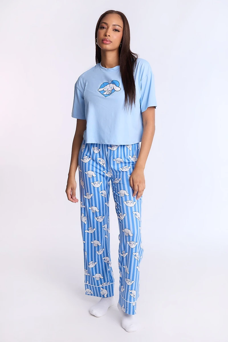 Cinnamoroll 2-Piece Pajama Tee & Pant Set - Light Blue /