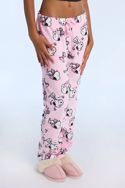 Snoopy Hearts Plush Pajama Pant - Light Pink /