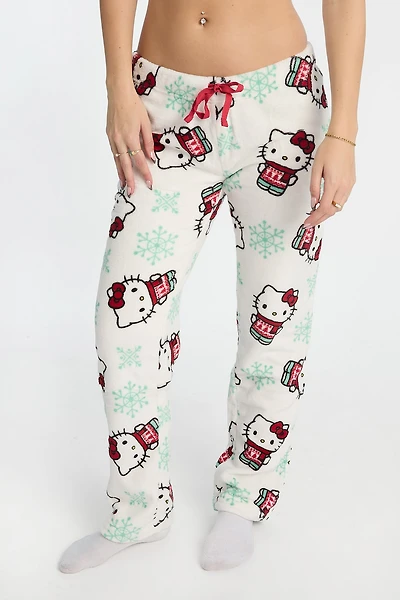 Hello Kitty Snowflake Plush Pajama Pant - White /