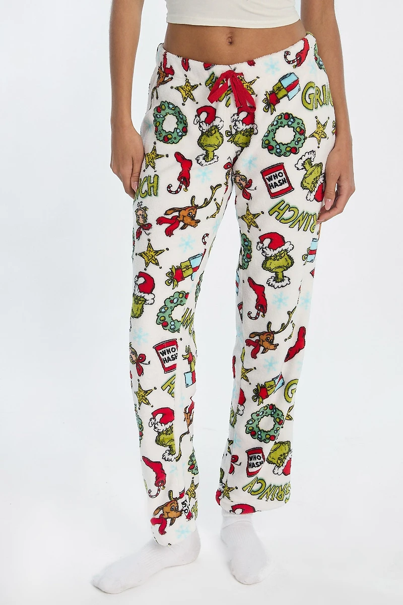 The Grinch Wreath Plush Pajama Pant - White /